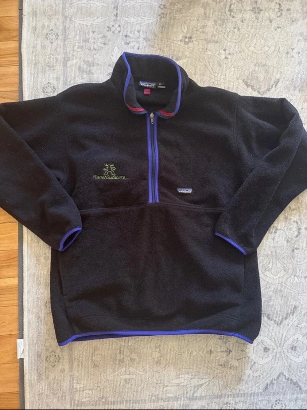 Vintage Patagonia Black Fleece Half-Zip Synchilla with Purple Trim